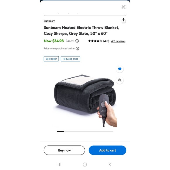 NEW Sunbeam Heated Electric Throw Blanket, Cozy Sherpa, Grey Slate, 50x60 - Picture 1 of 3